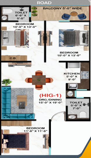 Sunrise Height 3 BHK 1518 Sqft unit HIG-1